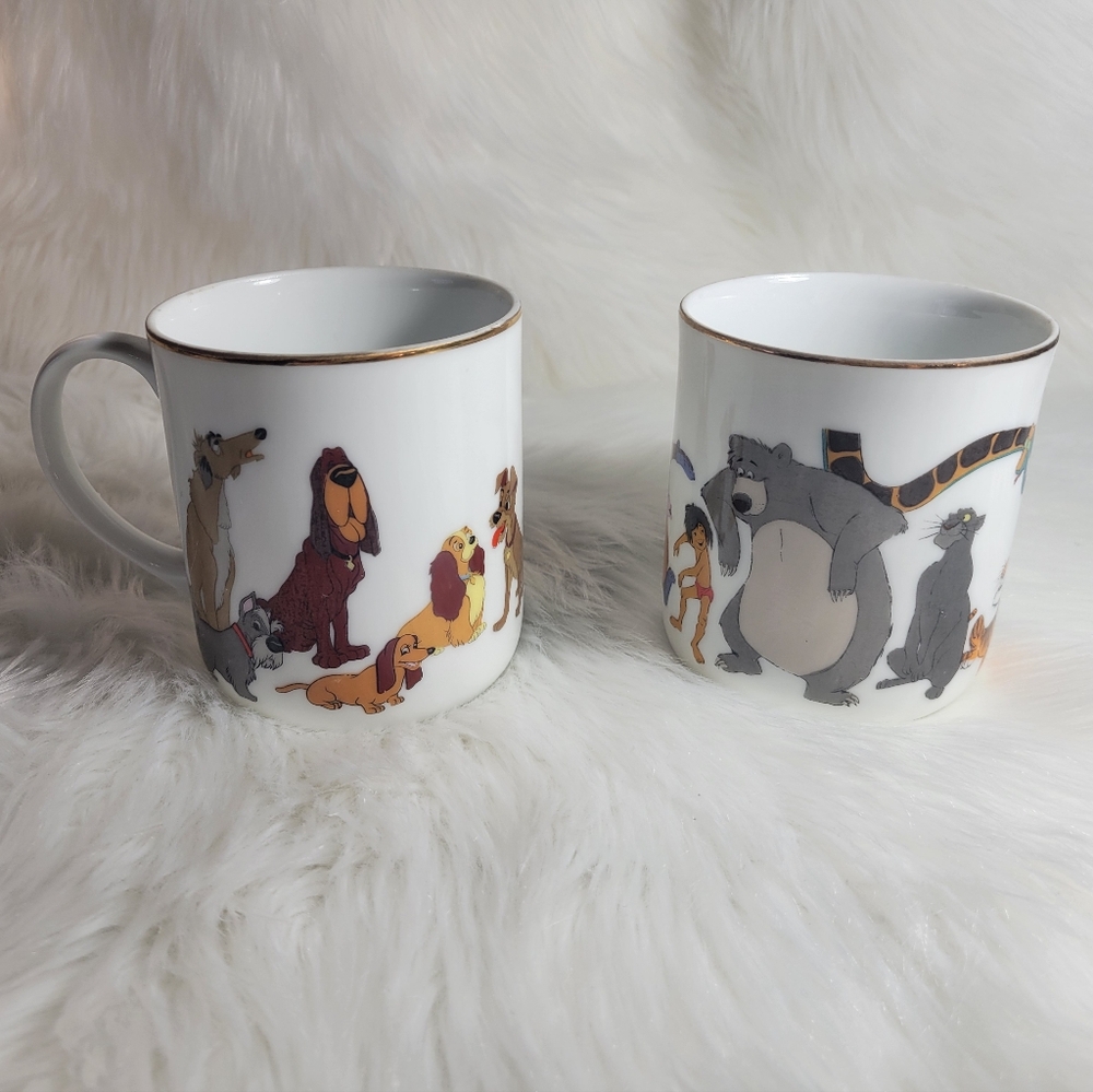 Vintage Walt Disney Productions JUNGLE BOOK LADY & THE TRAMP Mug Japan Gold Trim